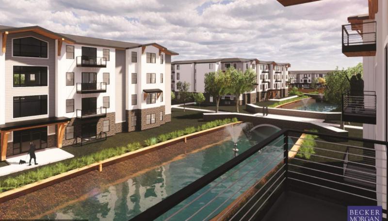 The proposed project includes 156 apartment units in four, 4-story buildings. BECKER MORGAN GROUP GRAPHIC